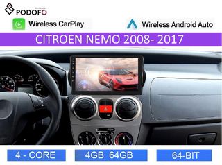 Citroen Nemo (2008-2017) Android οθόνη 10.1" 4+64GB Ασύρματο CarPlay & Aσύρματο Android Auto GPS  WiFi DSP