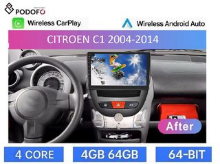 Citroen C1 (2004-2014) Οθόνη Android Car Radio 10" 4+64GB Ασύρματο CarPlay & Aσύρματο Android Auto GPS WiFi DSP EQ BT5.0 FM RDS