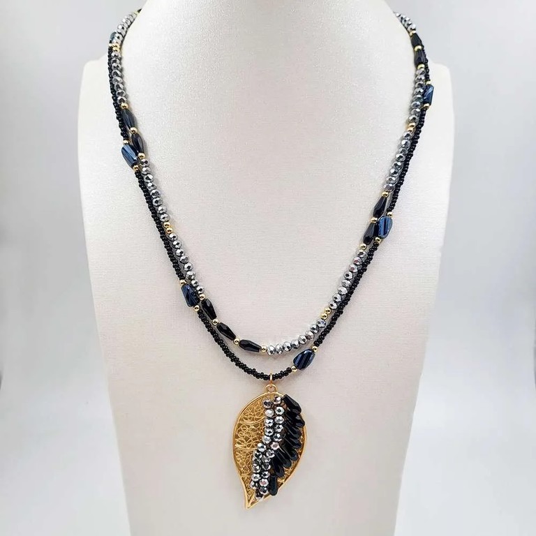 Boho black gold leaf χειροποίητο