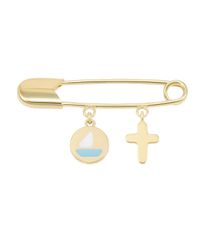 Καρφίτσα Χρυσή Κ14 με Σταυρό και Βάρκα Σμάλτο – Βάπτιση 0890