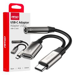 AMIO ΚΑΛΩΔΙΟ ΦΟΡΤΙΣΗΣ USB ΑΠΟ USB-C ΣΕ USB-C & ΑΝΤΑΠΤΟΡΑΣ ΑΚΟΥΣΤΙΚΩΝ MINI JACK 3.5mm ΘΗΛΥΚΟ 10cm AMIO - 1 Τεμ. 04295/AM