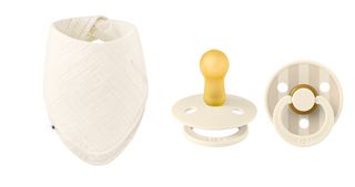 BIBS - Pacifier Studio Colour 2 Pack - Ivory/Vanilla - Size 2 + Bandana Bib - Ivory - One Size (Bundle) / Baby and Children
