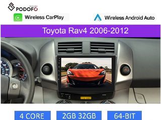 Toyota RAV4 (2006-12) Car Radio 9" 2+32GB Ασύρματο CarPlay & Aσύρματο Android Auto GPS WiFi EQ