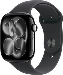 Apple Watch Series 11 Aluminium 42mm Αδιάβροχο με Παλμογράφο (Jet Black Aluminium Case with Black Sport Band - S/M) - Πληρωμή και σε εως 12 δόσεις