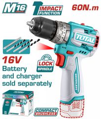 Δραπανοκατσάβιδο Κρουστικό Μπαταρίας TOTAL Li-ion 16V / 60Nm Χωρίς Μπαταρία & Φορτιστή Επαγγελματικό ( TIDLI16681 )