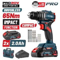 BORMANN PRO Δραπανοκατσάβιδο Κρουστικό Μπαταρίας Compact Brushless 20V Li-Ion 65Nm BBP5401X22CA με 37 Εξαρτήματα + 2x2Ah Μπαταρίες ( 083238 )
