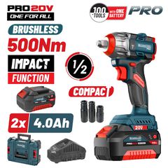 BORMANN PRO Μπουλονόκλειδο Μπαταρίας 1/2'' Compact Brushless 20V Li-Ion 500Nm BBP5422X44CA με 3 Καρυδάκια + 2x4Ah Μπαταρίες ( 083245 )