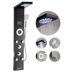 Σύστημα ντους VEVOR με πύργο ντους με κεφαλή ντους βροχής, LED, στήλη ντους από βουρτσισμένο ανοξείδωτο ατσάλι 53 ιντσών, βρύση 6 λειτουργιών, επιτοίχιο σύστημα μασάζ βροχής με 5 ακροφύσια σώματος, χε