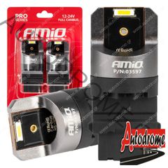 Amio - ΛΑΜΠΑΚΙΑ P27W 12/24V 6.000K 2SMD LED FULL CAN-BUS ΛΕΥΚΟ PRO SERIES - 2 Τεμ. (03597/AM)