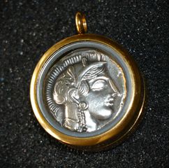 Αρχαίο τετράδραχμο Kεφαλή Aθηνάς Κουκουβάγια πιστό ασημένιο αντίγραφο κολιέ μενταγιόν 24K κρεμαστό