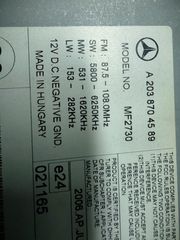 MERCEDES -BENZ W203 COUPE RADIO-CD ΜΕ ΚΩΔ:Α2038704589,MF2730
