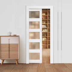 Συρόμενη Πόρτα Τσέπης VEVOR, 915 x 2035 mm, Μονή Συρόμενη Πόρτα 5-Lite από Γυαλί με Κιτ Υλικών, Ανθεκτική Πλάκα Πορτών Τσέπης από Μασίφ Ξύλο & MDF με Αδιάβροχη Επιφάνεια για Υπνοδωμάτιο, Κουζίνα, Δωμά