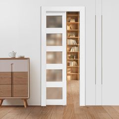 Συρόμενη Πόρτα Τσέπης VEVOR, 765 x 2035 mm, Μονή Συρόμενη Πόρτα 5-Lite από Γυαλί με Κιτ Υλικών, Ανθεκτική Πλάκα Πόρτας Τσέπης από Μασίφ Ξύλο & MDF με Αδιάβροχη Επιφάνεια για Υπνοδωμάτιο, Κουζίνα, Δωμά