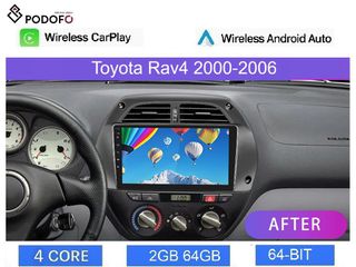 Toyota RAV4 (2000-2006) Car Radio 9" 2+64GB Ασύρματο CarPlay & Aσύρματο Android Auto GPS WiFi EQ