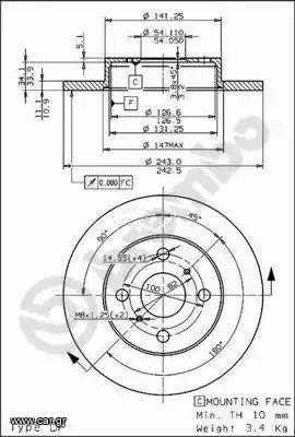 ΔΙΣΚΟΠΛΑΚΑ ΕΜ. TOYOTA TERCEL (BREMBO)