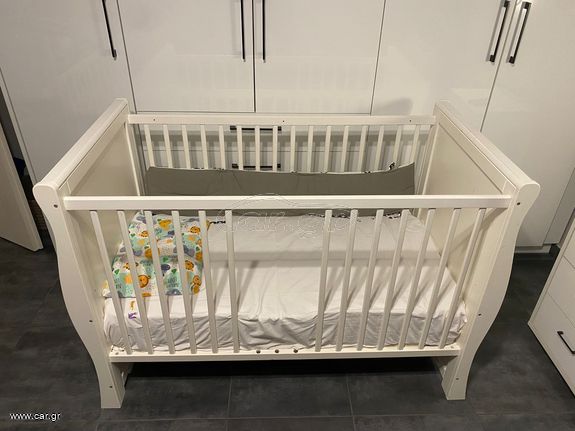 Κούνια-κρεβάτι μωρού με στρώμα 1.20×60 εκ, ξύλινη