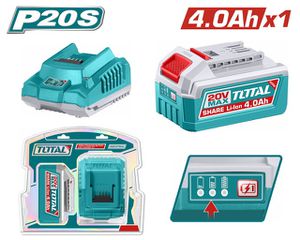 TOTAL Σέτ με 1 τεμάχιο Μπαταρία TFBLI2002 Li-ion 20V/4Ah + 1 τεμάχιο Φορτιστής TFCLI2001 Επαγγελματικό ( TFBCPK1012 )