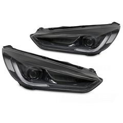 Μπροστινά Φανάρια Set Για Ford Focus MK3 15-18 TRU DRL Led Lights & Dynamic Led Signal Black H7/H7 Χωρίς Μοτέρ JunYan