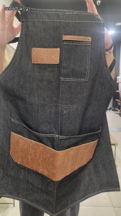 Ποδιά BARBER τζιν με δερμάτινα στοιχεία