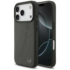 Mercedes Leather Large Laurel Leave MagSafe Case for iPhone 17 Pro - Black and Gray