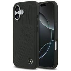 Mercedes Leather Large Laurel Leave MagSafe Case for iPhone 17 - Black