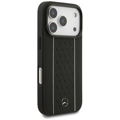 Mercedes Leather Star Pattern Stripes MagSafe Case for iPhone 17 Pro - Black