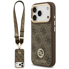 Guess 4G Strass Logo & Big Strap Metal Buttons MagSafe Case for iPhone 17 Pro - Brown