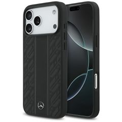 Mercedes Leather Laurel Leaves Stripes MagSafe Case for iPhone 17 Pro Max - Black