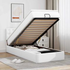 Ottoman Κρεβάτι με στρώματα & LED Καθαρό Λευκό Faux Leather 3312123