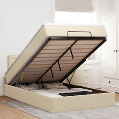 Οθωμανικό κρεβάτι με στρώμα & LEDs Cream 120x200cm ύφασμα 3312386