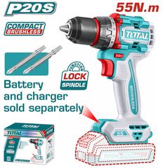 Δραπανοκατσάβιδο Μπαταρίας TOTAL Li-ion 20V / 55Nm BL Motor Χωρίς Μπαταρία & Φορτιστή Επαγγελματικό ( TDLI205581 )