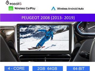 Peugeot 2008 (2013-19) Android οθόνη 10.1" 2+64GB Ασύρματο CarPlay & Aσύρματο Android Auto GPS  WiFi EQ