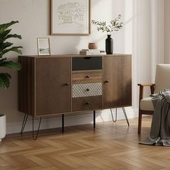 Μπουφές Boho pakoworld με τέσσερα συρτάρια καρυδί μεταλλικά πόδια 122x39,5x86εκ
