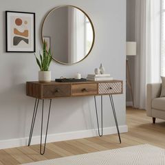 Κονσόλα Boho pakoworld καρυδί με μεταλλικά πόδια 100x50,5x74,5εκ