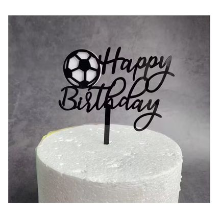 Στολίδι Κάλυμμα Τούρτας Happy Birthday Μαύρο Ιδανικό για Γενέθλια Ποδοσφαίρου 11cm