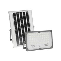 Προβολέας LED 100W 5000lm 120° DC 5V με Φωτοβολταϊκό Panel 5V 8W & Επαναφορτιζόμενη Μπαταρία Li-ion 3.2V 5000mAh Αδιάβροχο IP65 Ψυχρό Λευκό 6000K - 120 x SMD2835 Sanan Chip - Γκρι Ανθρακί - Μ24.5 x Π0