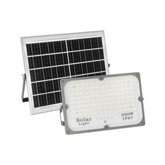Προβολέας LED 200W 10000lm 120° DC 5V με Φωτοβολταϊκό Panel 5V 12W & Επαναφορτιζόμενη Μπαταρία Li-ion 3.2V 10000mAh Αδιάβροχο IP65 Ψυχρό Λευκό 6000K - 180 x SMD2835 Sanan Chip - Γκρι Ανθρακί - Μ29 x Π