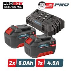 BORMANN Pro BBP9966 Starter Kit Σετ 2 Μπαταρίες 20V 6Ah Li-Ion + Διπλός Ταχυφορτιστής Επαγγελματικός 4,5A ( 083504 )