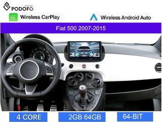 Fiat 500 (2007-2015) Android Car Radio 9" 2+64GB Ασύρματο CarPlay & Aσύρματο Android Auto GPS  WiFi EQ