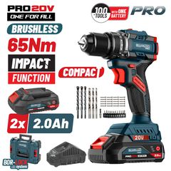 Κρουστικό Δραπανοκατσάβιδο Compact Brushless Μπαταρίας 20V,2x2ah BORMANN Pro BBP5401X22CA