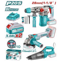 TOSLI240785E Σετ Πνευματικό Πιστολέτο 4.5J & Γωνιακός Τροχός 115mm & Σκουπάκι Μπαταρίας 20V (2x5.0Ah) - 18V - 20V - TOTAL (#TOSLI240785E)