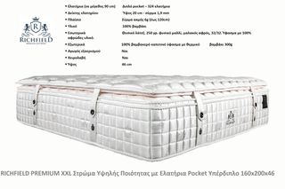 Στρώμα Υψηλής Ποιότητας με Ελατήρια Pocket Υπέρδιπλο 160x200x46 RICHFIELD PREMIUM XXL-thumb-2