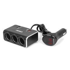 ΑΝΤΑΠΤΟΡΑΣ ΑΝΑΠΤΗΡΑ 12/24V 120W ΨΗΦΙΑΚΟΣ ΜΑΥΡΟΣ/3 ΘΕΣΕΙΣ/2xUSB-A QC 3.0 ΜΕ ΚΑΛΩΔΙΟ 80cm AMIO - 1 Τεμ.