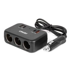 ΑΝΤΑΠΤΟΡΑΣ ΑΝΑΠΤΗΡΑ 12/24V 120W ΜΑΥΡΟΣ/3 ΘΕΣΕΙΣ/1xUSB-A+1xUSB-C QC 4.0 ΤΑΧΕΙΑΣ ΦΟΡΤΙΣΗΣ/ΚΑΛΩΔΙΟ 80cm AMIO - 1 Τεμ.