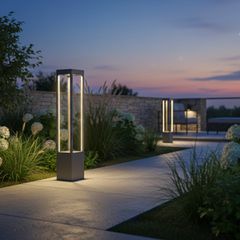 Φωτιστικό Κολωνάκι Κήπου LED 7W 735lm 45° AC 220-240V Αδιάβροχο IP65 Θερμό Λευκό 2700K - Bridgelux COB Chip & TÜV SÜD Driver - Γκρι Ανθρακί Ματ - Μ15 x Π15 x Υ80.5cm - 5 Χρόνια Εγγύηση