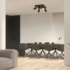 kelvo® SPOTA KLV-101-0146 Μοντέρνο Κινούμενο Φωτιστικό Σποτ Οροφής με Ντουί 4 x GU10 90° AC 220-240V IP20 - Μαύρο Ματ - Μ26 x Π26 x Υ14cm