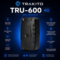TRAKITO™ TRU-600 Φορητό GPS Tracker αυτονομίας 50 ημερών με ενσωματωμένη SIM κάρτα και αισθητήρα φωτός