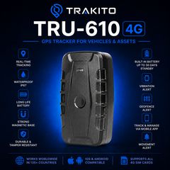 TRAKITO™ TRU-610 Φορητό GPS Tracker αυτονομίας 90 ημερών με ενσωματωμένη SIM κάρτα και αισθητήρα φωτός