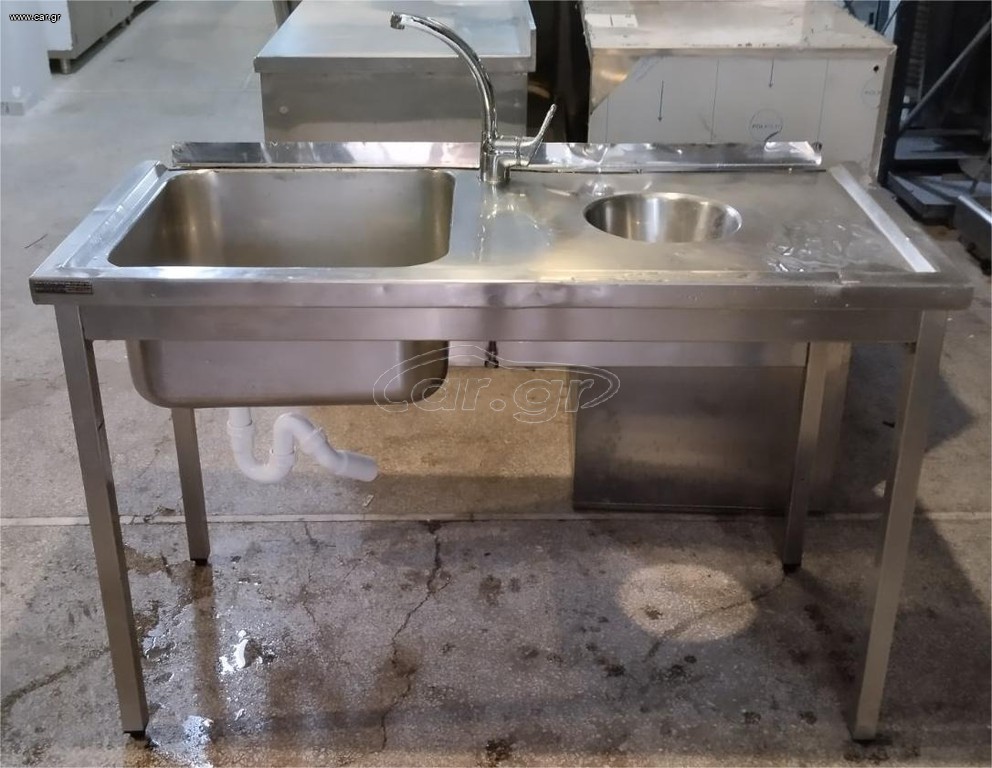 Λάντζα Ανοξείδωτη Ανοιχτή 128x62x84Cm Με 1 Γούρνα 50x50x25Cm & Θέση Ακαθάρτων - Μεταχειρισμένη.