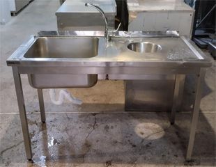 Λάντζα Ανοξείδωτη Ανοιχτή 128x62x84Cm Με 1 Γούρνα 50x50x25Cm & Θέση Ακαθάρτων - Μεταχειρισμένη.